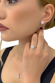 Sertifikalı Swarovski Taşlı Kalp Tektaş 925 Gümüş Set Takım - 2