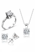 Sertifikalı Swarovski Özel Montür Tektaş 925 Gümüş Set - 1
