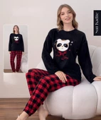 Boyraz Kadın Kışlık Bisiklet Yaka Soft Kadife Pijama Takımı 07016 - 1 Adet  XL Siyah - 2