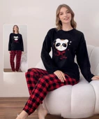 Boyraz Kadın Kışlık Bisiklet Yaka Soft Kadife Pijama Takımı 07016 - 1 Adet  XL Siyah - 1