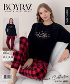 Boyraz Kadın Kışlık Bisiklet Yaka Soft Kadife Pijama Takımı 07018 - 1 Adet  XL Siyah - 3