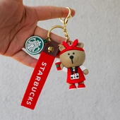 Starbucks Ayı 3D Karikatür Silikon Anahtarlık thumbnail 3