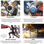 3 Kameralı Kayıt Cihazı İç Ön Arka Geri Görüş Kameralı Monitör 4.0" 1080P Full HD Kayıt Çarpışma Algılayıcı Sensörlü Gece Görüşlü Park Sensörü Sesli Yol Kayıt - 7