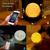 Bluetooth Hoparlörlü Ay Gece Masa Lambası 16 Renkli Dokunmatik Uzaktan Kumandalı Çocuk Odası Hediyelik 20 CM Büyük Boy - 1