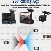 3 Kameralı Kayıt Cihazı İç Ön Arka Geri Görüş Kameralı Monitör 4.0" 1080P Full HD Kayıt Çarpışma Algılayıcı Sensörlü Gece Görüşlü Park Sensörü Sesli Yol Kayıt - 3