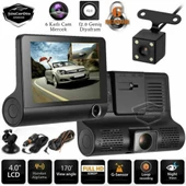 3 Kameralı Kayıt Cihazı İç Ön Arka Geri Görüş Kameralı Monitör 4.0" 1080P Full HD Kayıt Çarpışma Algılayıcı Sensörlü Gece Görüşlü Park Sensörü Sesli Yol Kayıt - 1