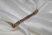 Üçlü Zincir Çelik Bileklik Gold Gümüş ve Rose Tonlar Kaın Bileklik 18 cm Üç Renkli Çelik Takı - 3