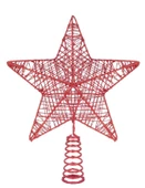 Yılbaşı Çam Ağacı Tepeliği Yıldızı Simli Yaylı Metal Kırmızı 27 cm thumbnail 1