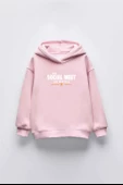 KIZ ÇOCUK SOCIAL MEET BASKILI KAPÜŞONLU MANŞETLİ SWEATSHİRT - 3