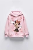 KIZ ÇOCUK MİNNİE BASKILI KAPÜŞONLU MANŞETLİ SWEATSHİRT - 3