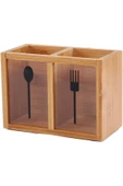klasik yaşam 2 Bölmeli Ahşap Mutfak Gereçleri Kutusu, Mutfak Tezgahı için Rustik Organizatör thumbnail 2