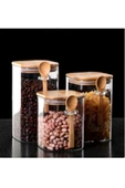btmhome Kaşıklı Bambu Kapaklı Kare Kavanoz Seti 1200-800-600 ml - 2