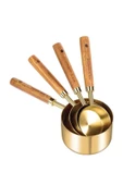 btmhome Gold Ölçü Kaşığı Seti 4lü Ahşap Saplı Ölçü Kabı Seti - 1