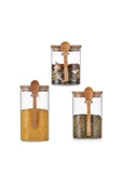 btmhome Kaşıklı Bambu Kapaklı Kare Kavanoz Seti 1200-800-600 ml - 5