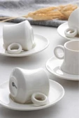 btmhome Beyaz Sade Adelle 6lı Kahve Fincan Takımı Seti - 90 ml - 1