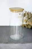 btmhome 1300 ml Kare Bambu Kapaklı Cam Kavanoz 1 Adet - 1