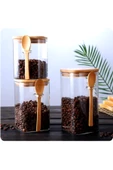 btmhome Kaşıklı Bambu Kapaklı Kare Kavanoz Seti 1200-800-600 ml - 1