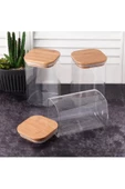 btmhome 3 Adet 220 ml Bambu Kapaklı Kare Cam Kavanoz ve Baharalık Seti - 3