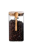 btmhome Kaşıklı Bambu Kapaklı Kare Kavanoz Seti 1200-800-600 ml - 4