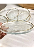 btmhome 6"lı Cam Kek Pasta Tabağı Seti - Lüks Yaldızlı Pasta Takımı 16cm - 4