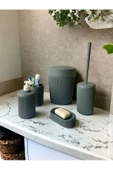 btmhome 5li Banyo Seti Çöp Kovası, Klozet Fırçası, Diş Fırçalık, Sıvı ve Katı Sabunluk Set - 5