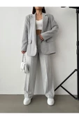 Aes Prive Kadın Çizgili Içi Astarlı Blazer Ceket Pantolon Takım 5555 - 3