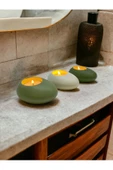 Three Drops Minimal Dekoratif Beton Tealight Mumluk 3'lü Set [ Mint Yeşil-Beyaz-Avokado ] - 2