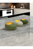 Three Drops Minimal Dekoratif Beton Tealight Mumluk 3'lü Set [ Mint Yeşil-Beyaz-Avokado ] - 1