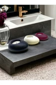 Three Drops Minimal Dekoratif Beton Tealight Mumluk 3'lü Set [ Siyah-Beyaz-Bordo ] - 3