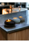 Three Drops Minimal Dekoratif Beton Tealight Mumluk 3'lü Set [ Siyah-Baby Blue-Gri ] - 4