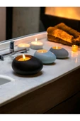 Three Drops Minimal Dekoratif Beton Tealight Mumluk 3'lü Set [ Siyah-Baby Blue-Gri ] - 2