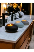Three Drops Minimal Dekoratif Beton Tealight Mumluk 3'lü Set [ Siyah-Baby Blue-Gri ] - 3