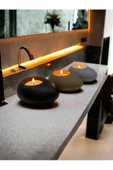 Three Drops Minimal Dekoratif Beton Tealight Mumluk 3'lü Set |Siyah-Vizon-Gri| - 1