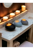 Three Drops Minimal Dekoratif Beton Tealight Mumluk 3'lü Set [ Siyah-Baby Blue-Gri ] - 1
