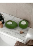 Drop&Spot Minimal Dekoratif Beton Tealight Mumluk 2'li Set Yeşil - 1