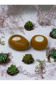Drop&Spot Minimal Dekoratif Beton Tealight Mumluk 2'li Set Karamel - 2