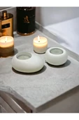 Drop&Spot Dekoratif Beton Tealight Mumluk 2'li Set Açık Beyaz - 1
