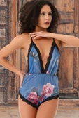 Aria's Closet Saten Görünümlü Çiçek Desen Body - 1