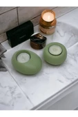 Drop&spot Minimal Dekoratif Beton Tealight Mumluk 2'li Set Açık Yeşil - 1