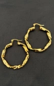 Çelik Gold Renk Şekilli Halka Kadın Küpe - 1