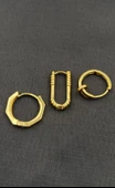 Çelik Gold Renk Şekilli 3'lü Kadın Küpe - 1