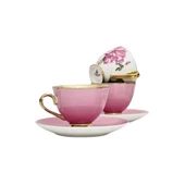 Sudedi Home Smyrna Pembe Gold Çiçekli 6 Kişilik Porselen Kahve Fincan Takımı Harlem-725 - 2