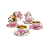 Sudedi Home Smyrna Pembe Gold Çiçekli 6 Kişilik Porselen Kahve Fincan Takımı Harlem-725 - 4