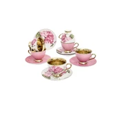 Sudedi Home Smyrna Pembe Gold Çiçekli 6 Kişilik Porselen Kahve Fincan Takımı Harlem-725 - 3