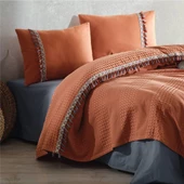 Butik Tek Kişilik Püsküllü Pike Takımı Bohamline V1 Kiremit - 2