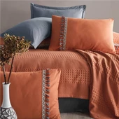 Butik Tek Kişilik Püsküllü Pike Takımı Bohamline V1 Kiremit - 1