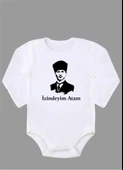 Uzun Kollu İzindeyim Atam Baskılı Bebek Body ZBN267 - 1