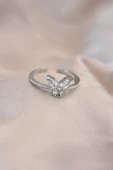 Ayarlamalı Gümüş Renk Metal Zirkon Taş ve Kristal Taşlı Kelebek Model Yüzük - TJ-BYK2052 - 1
