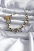 316L Çelik Gold Renk Mix Renk Kalp Model Kadın Bileklik - TJ-BB5629 - 1