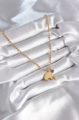 316L Çelik Gold Renk Top Zincir Model Fil Figür Nazar Boncuk Detay Kadın Kolye - TJ-BKO8342 - 2